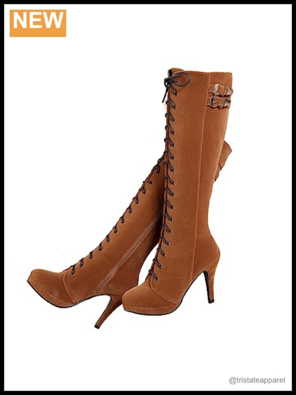 Suede Knee High Boots Pointed Toe Lace Up Zipped High Heel